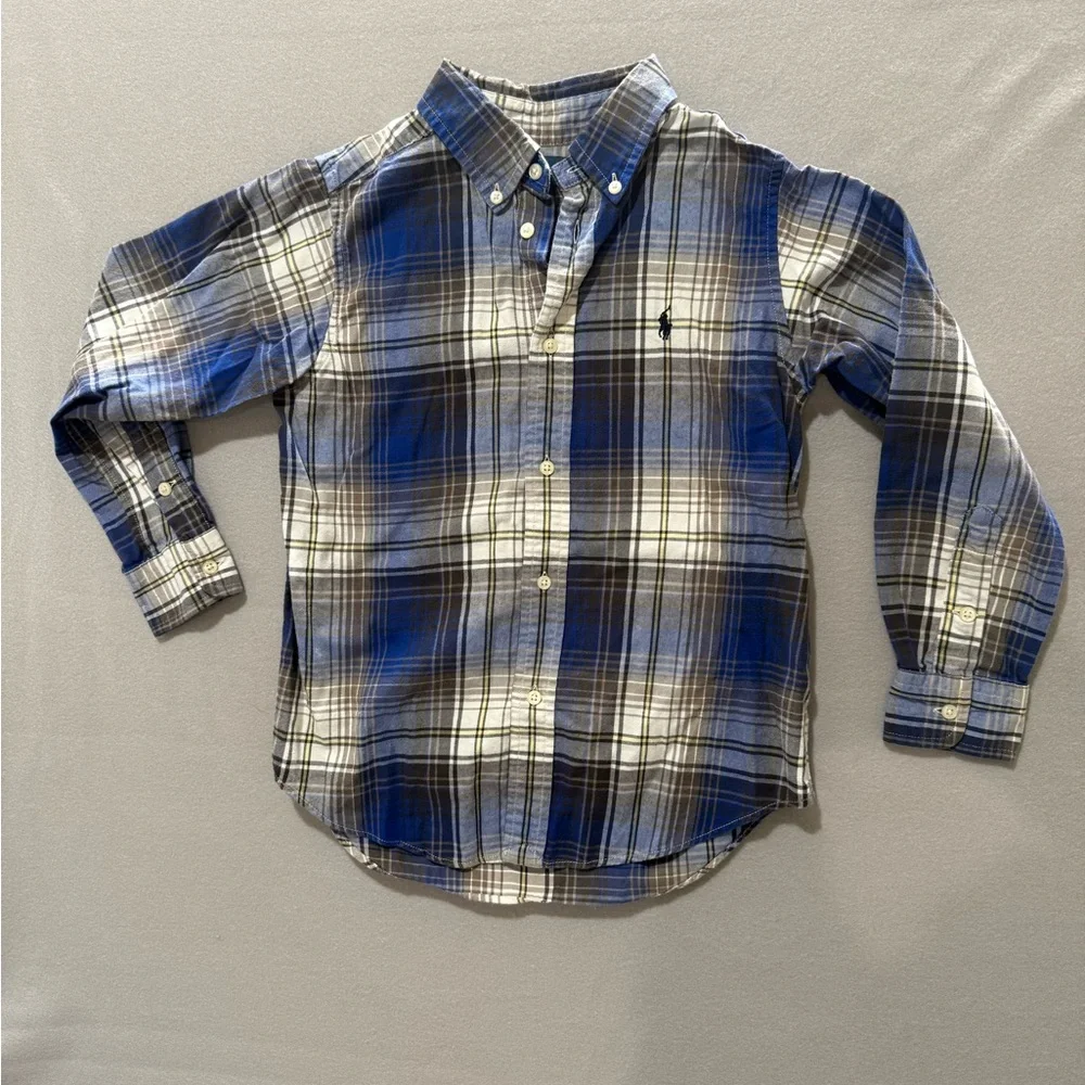 Polo Ralph Lauren Tartan Plaid Flannel Shirt Youth 6 100% Cotton Blue